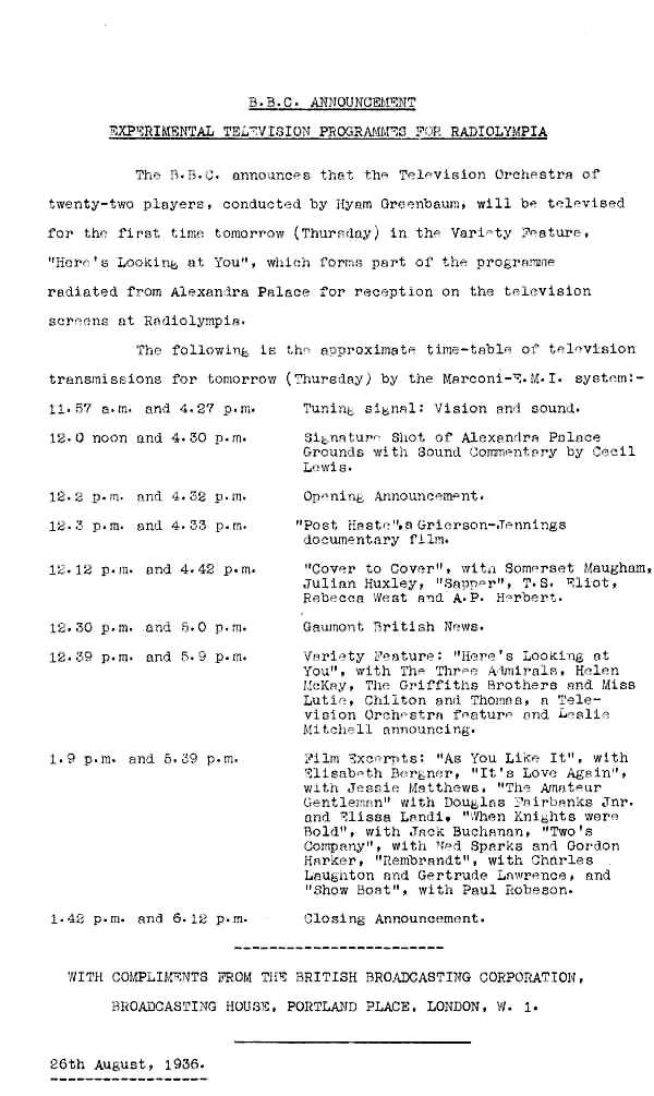 BBC schedule for Radiolympia: press release
