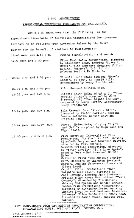 BBC schedule for Radiolympia: press release
